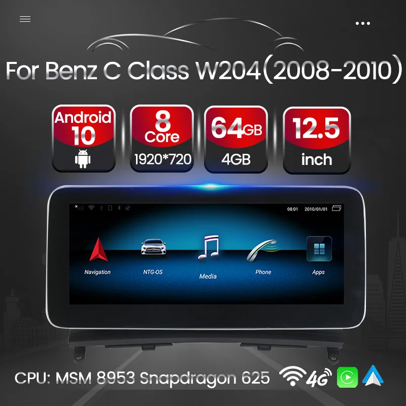 

Built-in Wireless Carplay Car Multimedia GPS Navigation Player For Mercedes Benz C Class W204 S204 2008-2013 AutoRadio 4G LTE