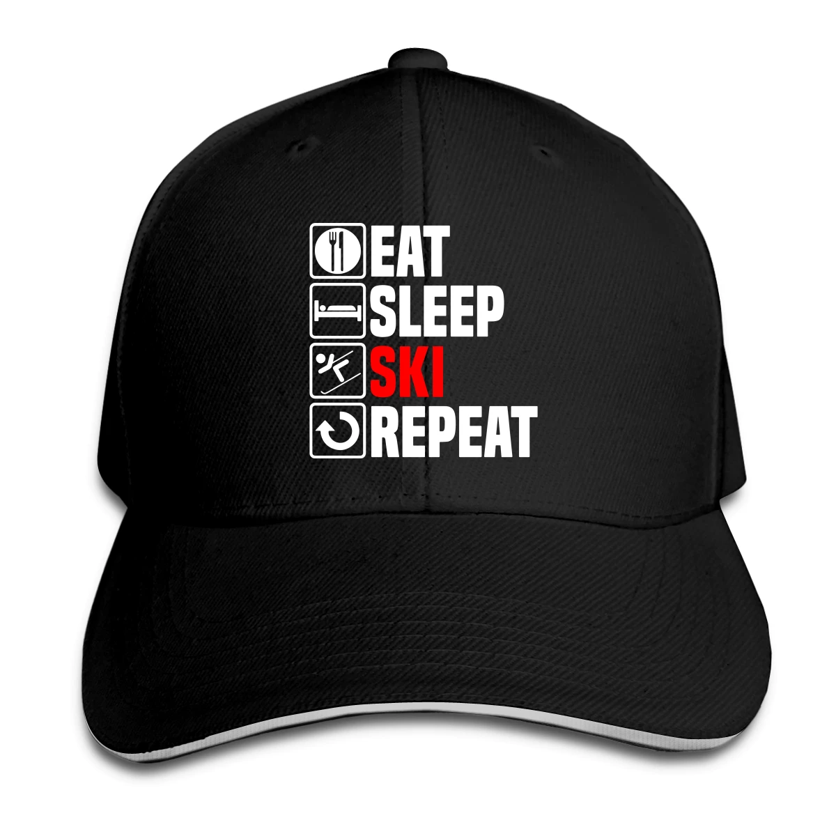 

Eat Sleep Ski Repeat Hat Baseball Cap for Men Women Fashion Adjustable Sun Hat