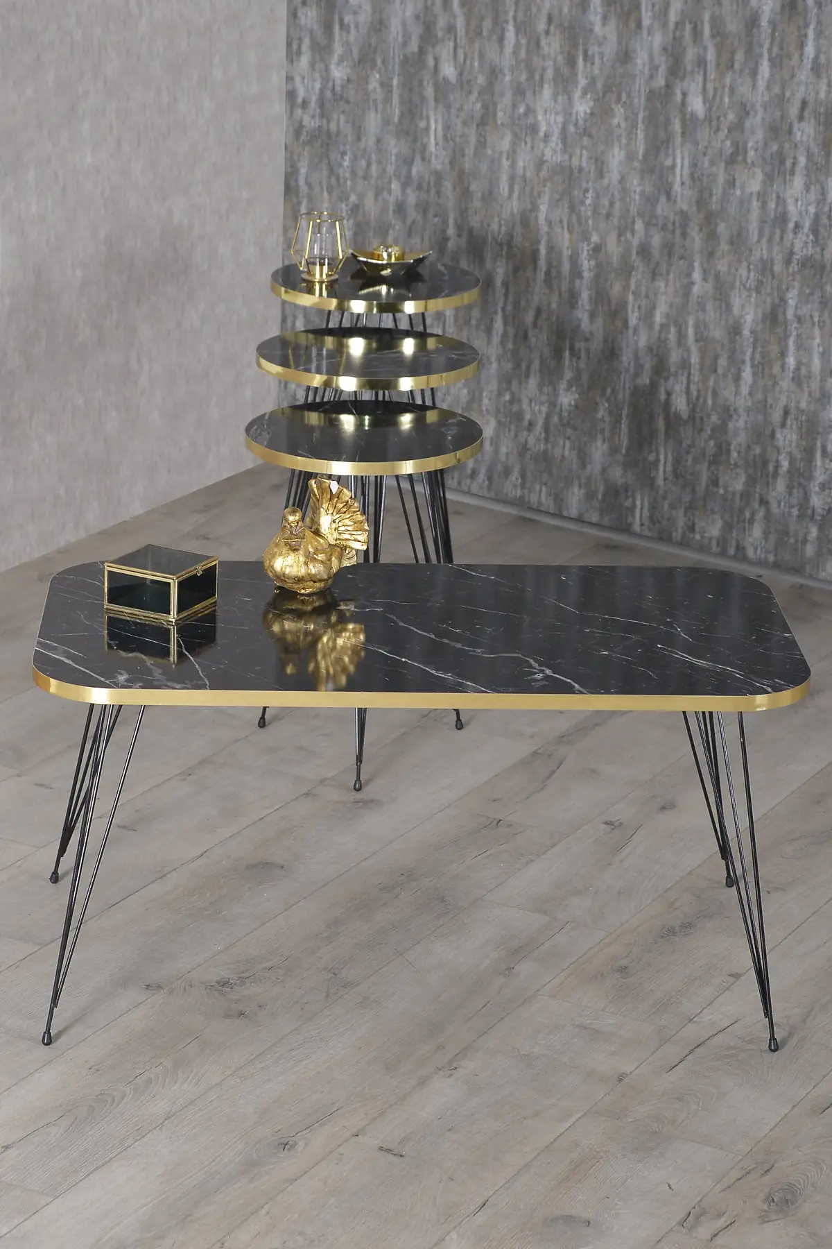 

Zigon Coffee Table And Medium Coffee Table Set Kr Black Foot Gold Bendir Tel