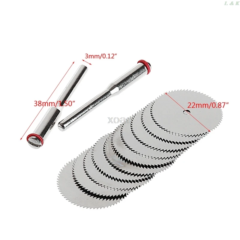 

12PCS/SET Wood Saw Blade Disc + 2 x Rod Dremel Rotary Cutting Tool 10 x 22mm M12 dropship