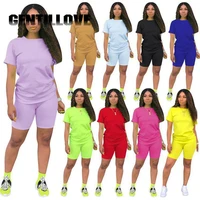 gentillove multi color solid two piece sets short sleeve t shirt and biker shorts matching sets casual basic slim tracksuits