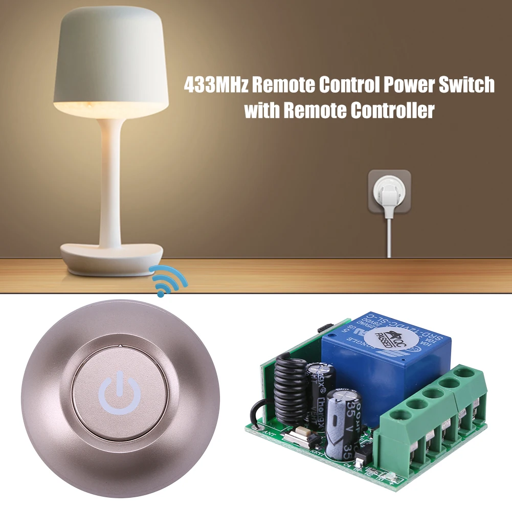 

Multi-functional 433MHz Practical Durable Convenient Remote Control Switch 12V Receiver + Self-powered Round RF Transmitter