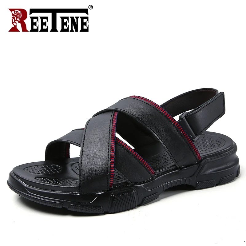 

REETENE 2021 Summer Leather Men Sandals Quality Casual Sandals Men Outdoor Beach Sandals For Men Comfort Men'S Rubber Sandals