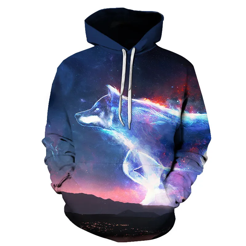 

New Summer Hot Sale Fox And Wolf Animal Graphics Men's Hooded 3d Printing Fashion Sports O-neck Loose Casual Trend All-match Swe