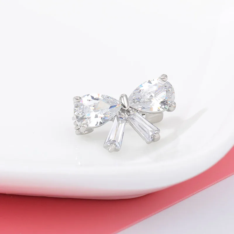 Циркониевая маленькая милая брошь с бантом из нержавеющей стали модные