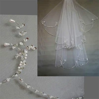 beaded unique wedding bridal veil free shipping new arrival 2t two layer white ivory crystal pearl exquisit