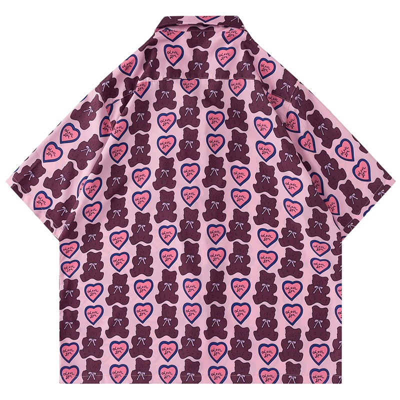 2021 Гавайские рубашки с милым принтом сердечек медведя Мужская Летняя
