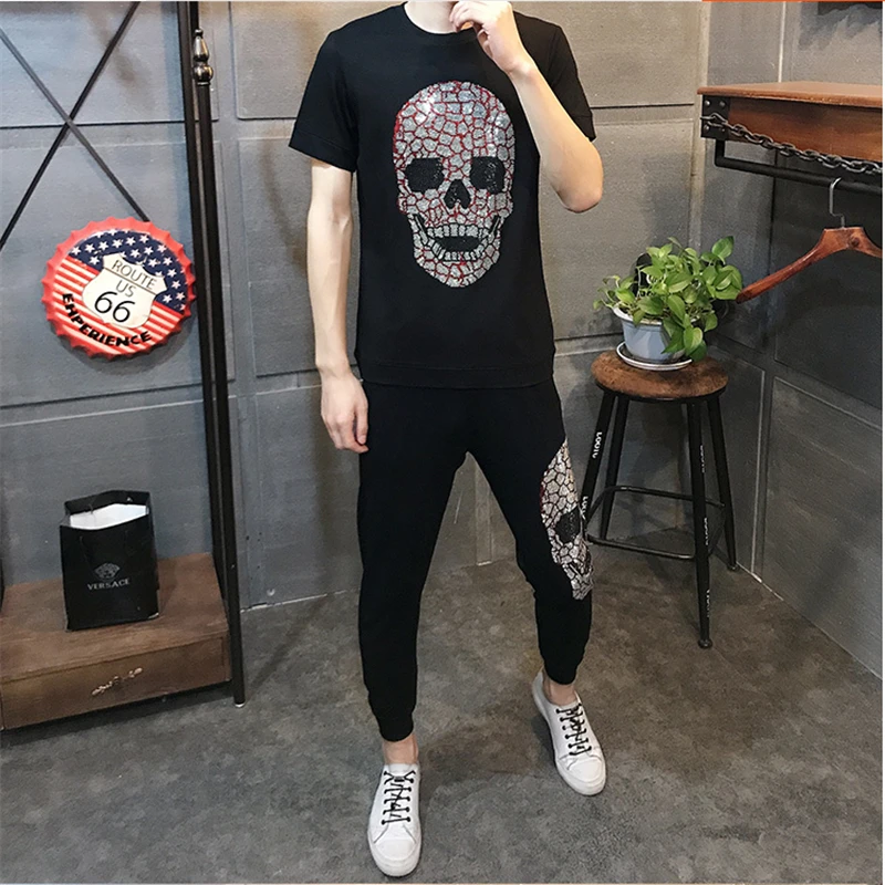 

Новый стильный спортивный костюм, приталенный спортивный мужской пиджак, футболка + штаны, повседневный костюм из 2 предметов