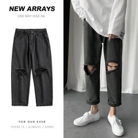 men streetwear ripped jeans 2020 black blue hole jeans korean fashions straight loose harem pants male denim pants plus 5xl m