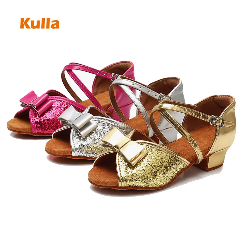 

Gold Children Latin Dance Shoes Salsa Kids Tango Ballroom Shoes Dancing Rose Red 3cm Low Heels Girls Sandals zapatos de baile