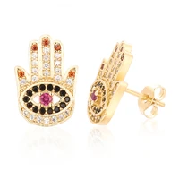 devils eye palm gold womens stud earring cz small hook earrings for women copper cubic zirconia earring 2019 gift