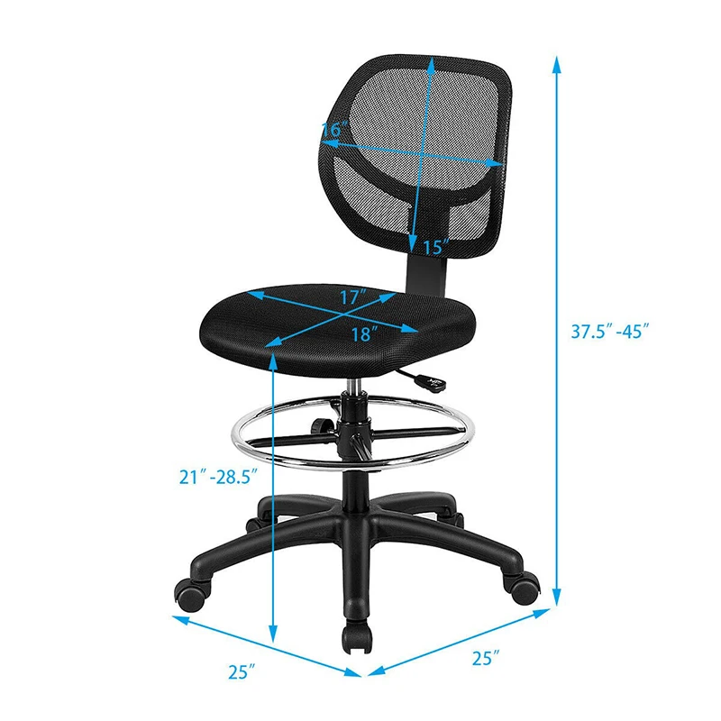 

High Quality Ergonomic Back Sturdy Frame Office Lift Chairs Adjustable Height Mid Back Mesh Drafting Office Chair HW62014