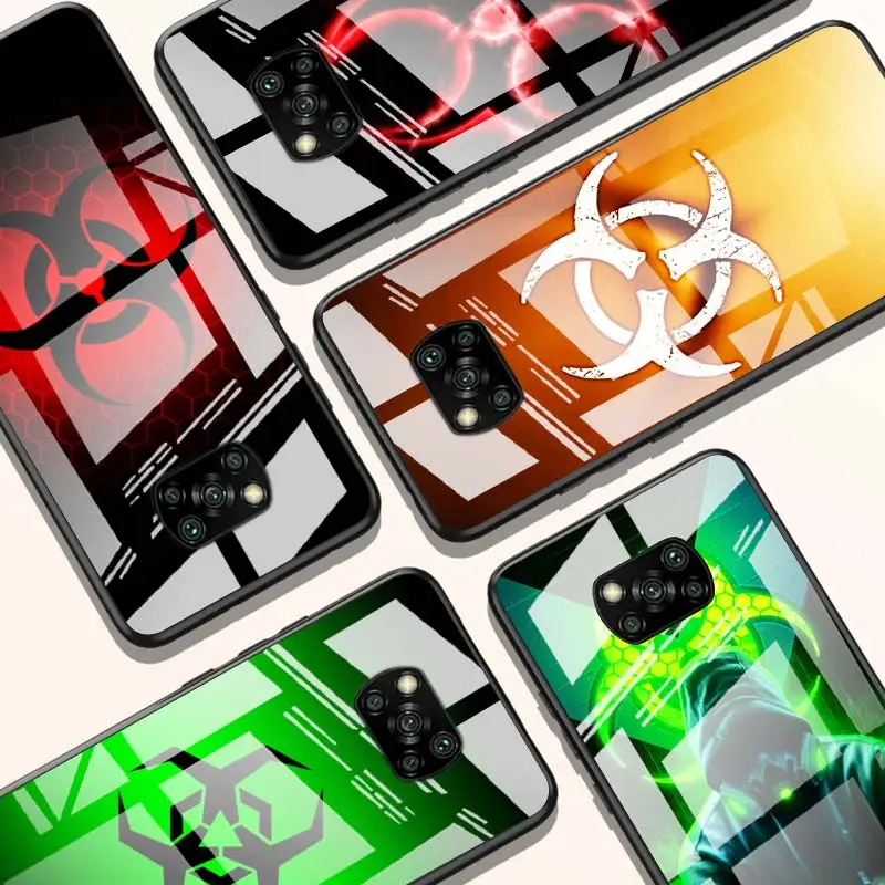 

Red biohazard for Xiaomi POCO X3 NFC F3 M2 X2 F2 Redmi K30 Redmi Note 9 Pro Luxury Tempered Glass Phone Case Cover