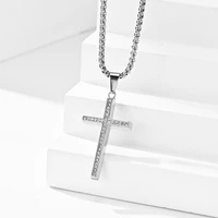 european and american hip hop simple diamond inlaid inclined stainless steel cross minority necklace for men women