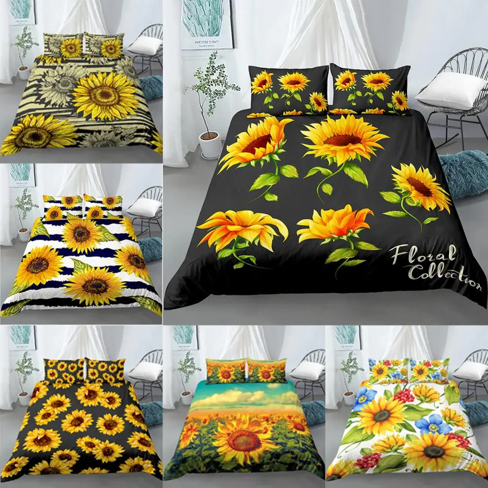 Желтый подсолнухи набор пододеяльников с цветочным принтом Комплект