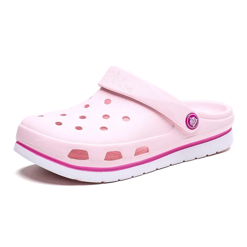 Pink Crocse Crocks/мужские сандалии для бассейна; летняя Уличная обувь для пляжа; мужские садовые Сабо без застежек; Повседневная водонепроницаемая обувь для душа; Crock - Цвет: Pink