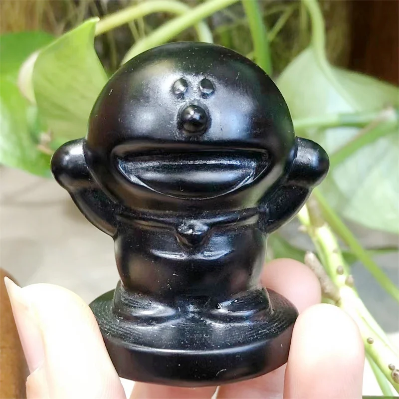 

Natural Black obsidian Carved lovely cartoon statue for Child's Gift