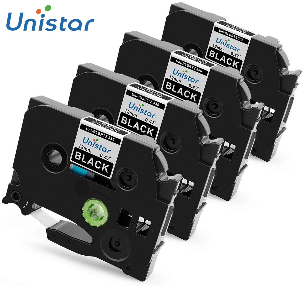 Unistar 4 шт. ленты для этикеток TZe335 совместимые Brother P-touch 12 мм белые на черном TZ Tze-335 TZe