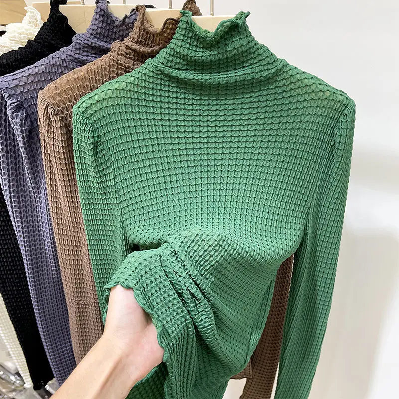 

Lace turtleneck net yarn bottoming shirt women's spring and autumn 2021 new long-sleeved inner wear small shirt early autumn sli