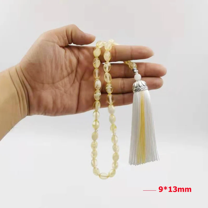 Белый Tasbih прозрачный смоляный хлопок кисточкой Четки мусульманские 33 бусины