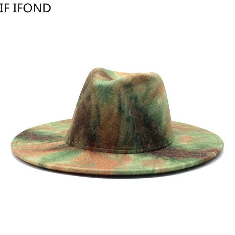 

10 Color Spring Designer Fedora Hat 2021 Tie Dye Panama Jazz Caps Women Men Wool Wide Brim Gangster Trilby Felt Hats