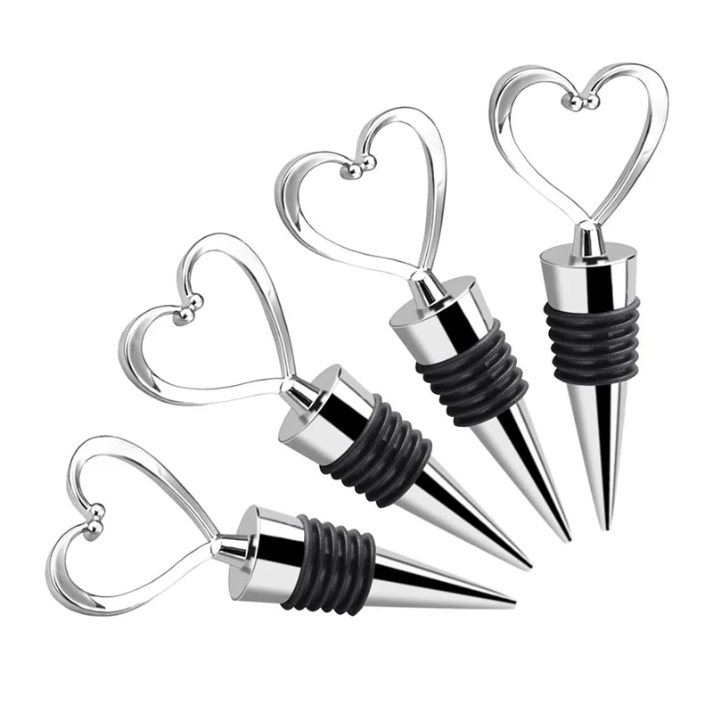 

4Pcs Heart Wine Bottle Stoppers, Champagne Colser for Sealing Wine, Beer - Love Decorative Wine Corks
