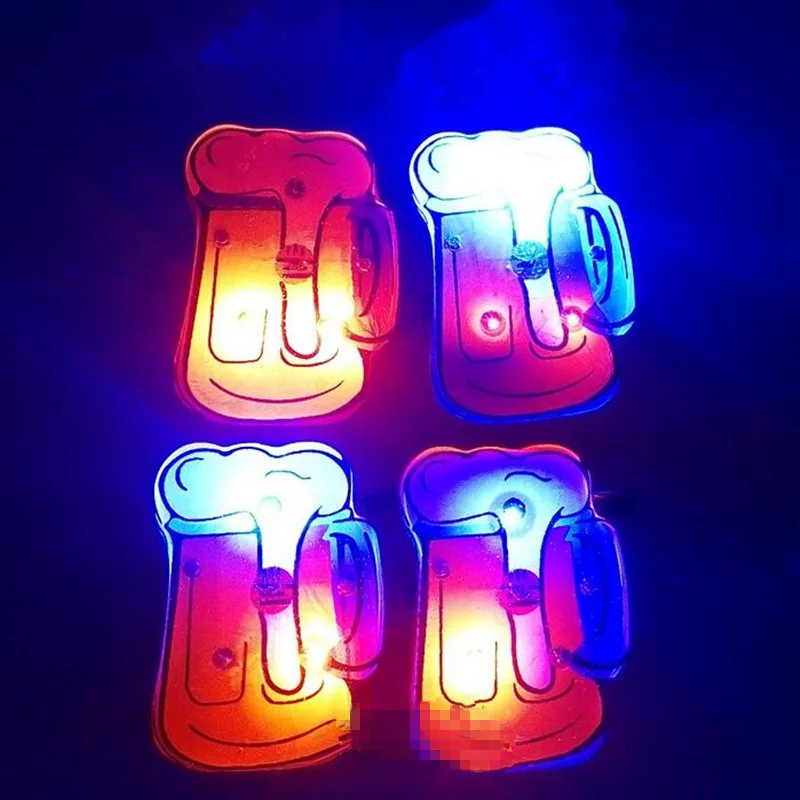 

2022 Creative Beer Cup LED Flashing Brooch Pin Light Up Glowing Badge Adults Bar KTV Nightclub Rave Glow Party Supplies