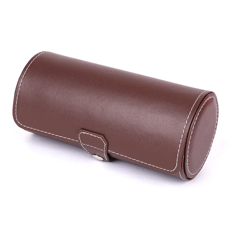 PU leather 3 seaters cylinder watch box high-end jewelry watch storage display packaging box