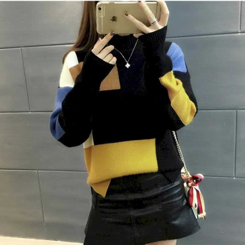 

Womens Sweaters Pullover Fashion Sweaters 2022 New Autumn Winter Loose Korean Top Half High Neck Long-sleeved Bottoming Sweater