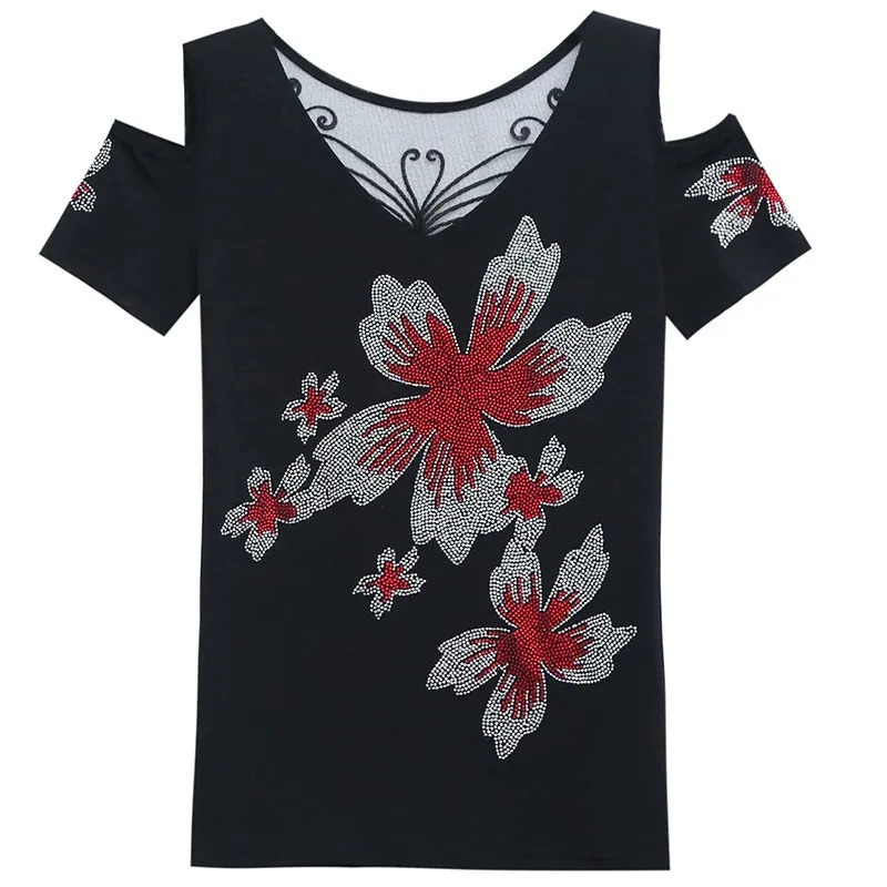 Летняя футболка с открытыми плечами и цветами женская уличная одежда топы