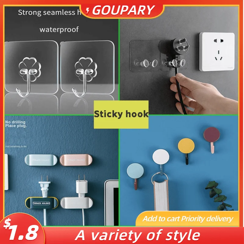 

Strong Hook For Kitchen Bathroom Self-Adhesive Housekeeper On Wall Door Hook Suction Heavy Load Rack Hanger Household Plug Hooks