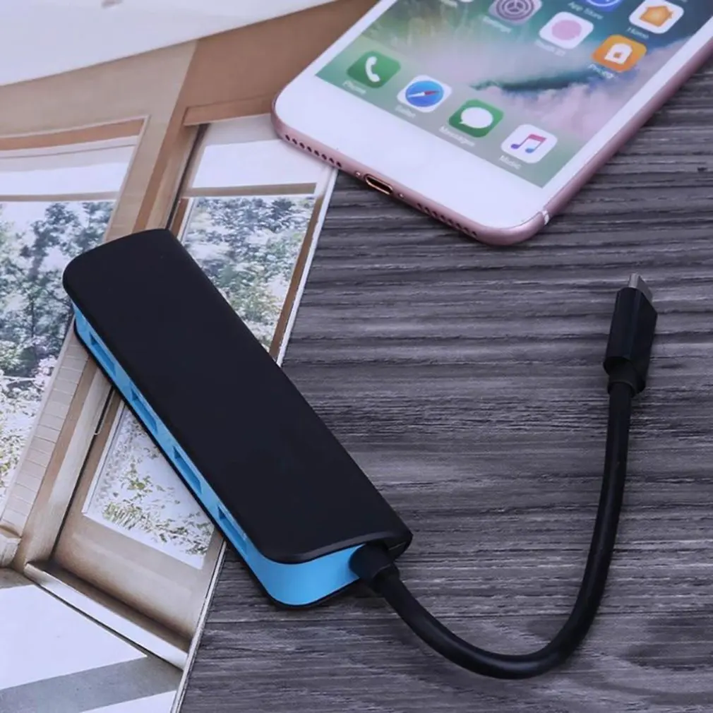 С Светодиодный индикатор usb хаб сплиттер 4 в 1 USB3.1 Тип C Порты с кабелем для ПК