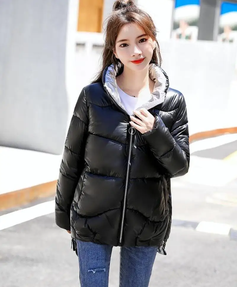 Winter women short parkas jackets casual female thicken warm hooded jackets coat windprood shiny big pocket jackets CL764