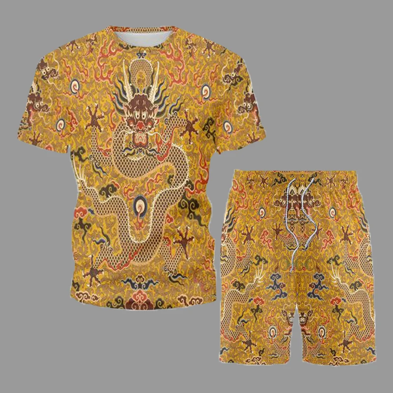 

Summer T-shirt shorts suit retro clothes men's tracksuit3d dragon pattern 2021 new trendy clothes can be sold separately