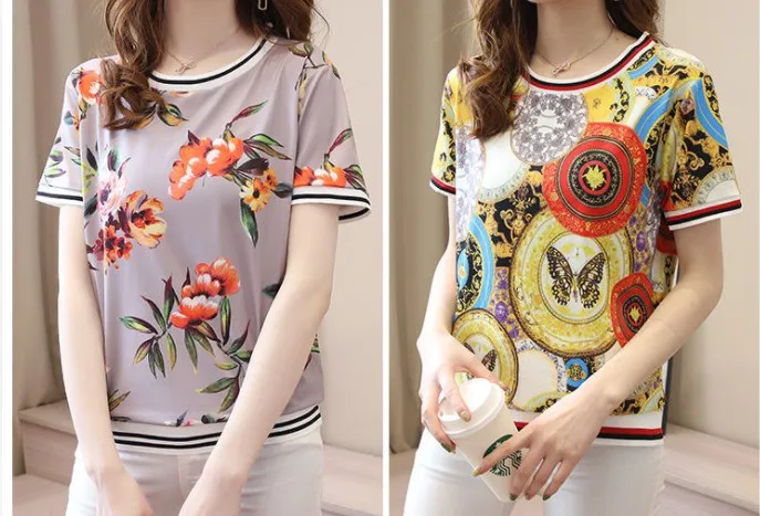 22 стиля горячая Распродажа футболки женские Blousa хорошее с цветочным рисунком в