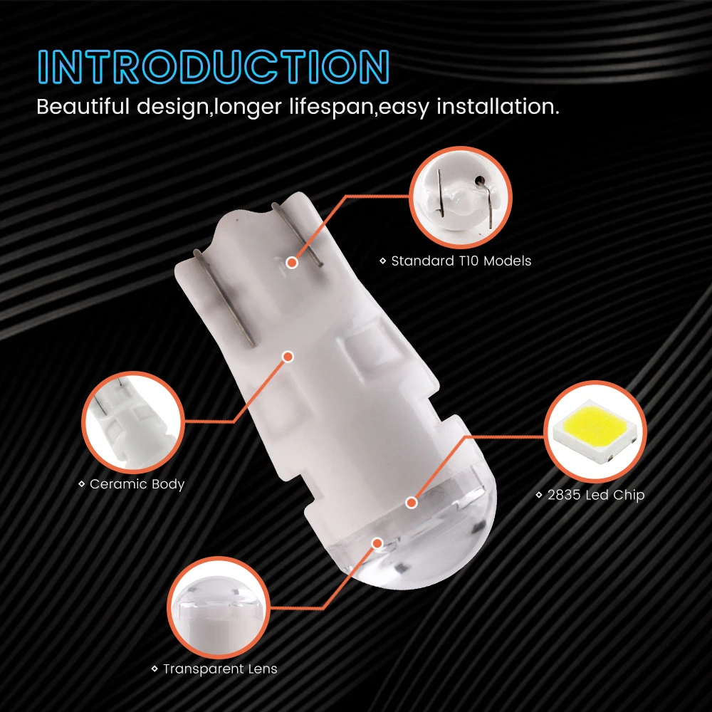 Оптовая! 100X автомобильная замена авто лампа T10 W5W керамика 2835 светодиодные