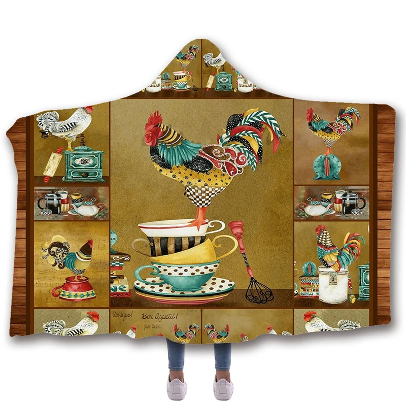 Флисовое одеяло с капюшоном и принтом курицы s покрывало для кроватей
