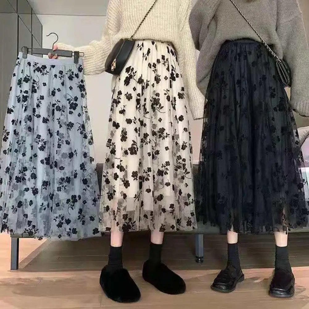 

Charming Women Skirts 2021 Fine Workmanship Floral Pattern Pleated A-line Skirt for Summer for Outdoor