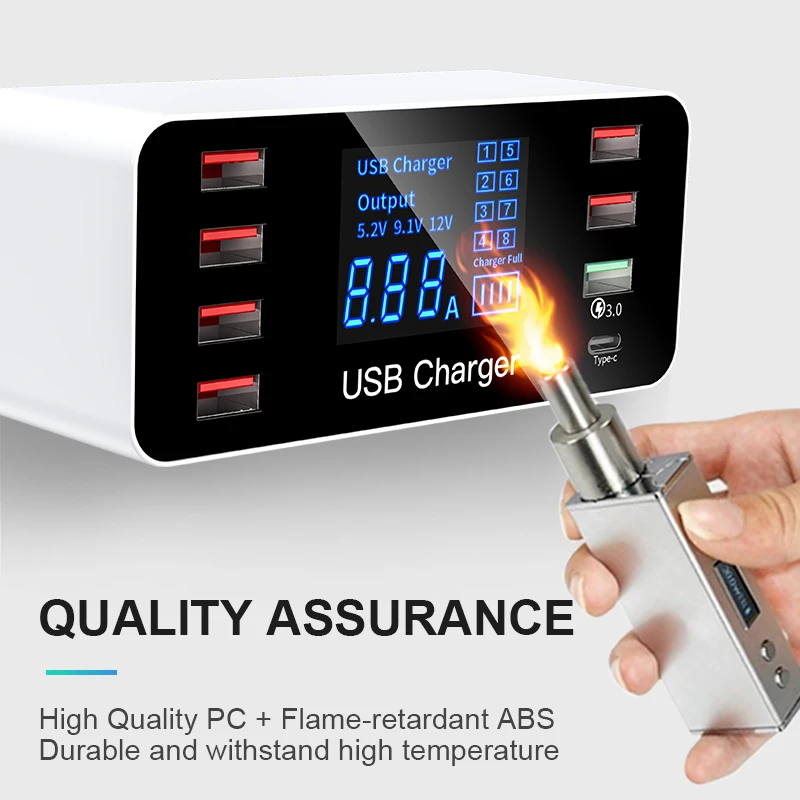 IHaitun светодиодный 8 портов 8А 40 Вт QC 3,0 USB зарядное устройство Тип C быстрое зарядное устройство для мобильного телефона для iPhone X XS samsung S10 huawei P30 Pro