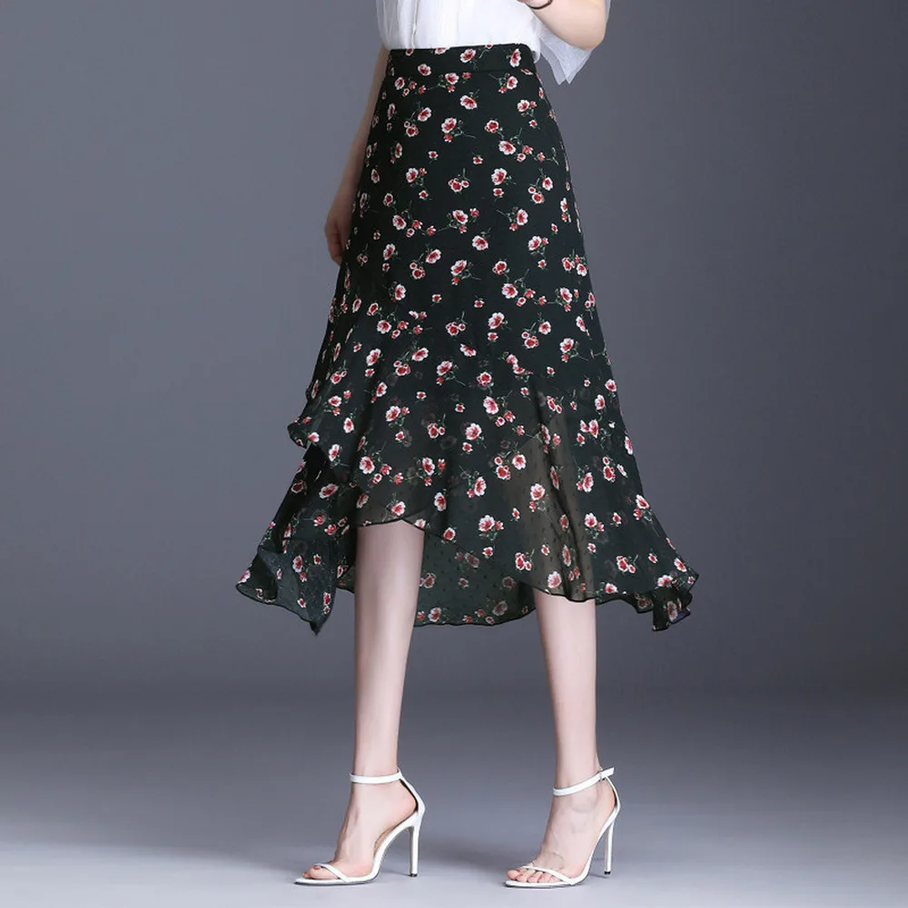 

2021 Summer Vintage Skirts Womens Elastic High Waist Tulle Mesh Skirt Long Pleated Chiffon Skirt Women Saias Midi Faldas Jupe