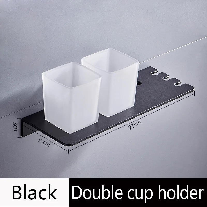 black double cup Серебряный двойной держатель зубной щетки с каппа алюминиевый черный стакан и держатель чашки настенный продукт для ванной зубная паста стойка - Цвет: black double cup