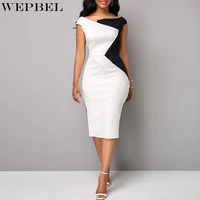 wepbel casual solid color dress womens slim fit patchwork dress summer fashion sleeveless v neck high waist dress