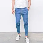 Джинсы мужские скинни, облегающие брюки из денима, в полоску-карандаш, эластичные уличные рваные джинсы до колена в стиле хип-хоп