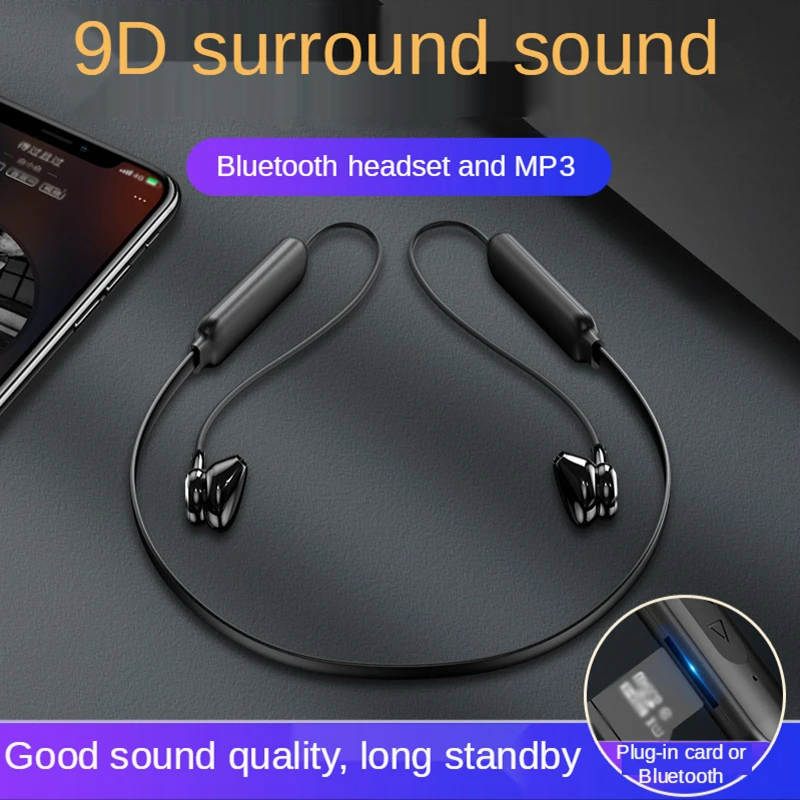 

Bluetooth Sports Headset Hanging Neck Wireless Ear-Hook Binaural In-ear Magnetic Running 9D Stereo Waterproof Earphone with Mic