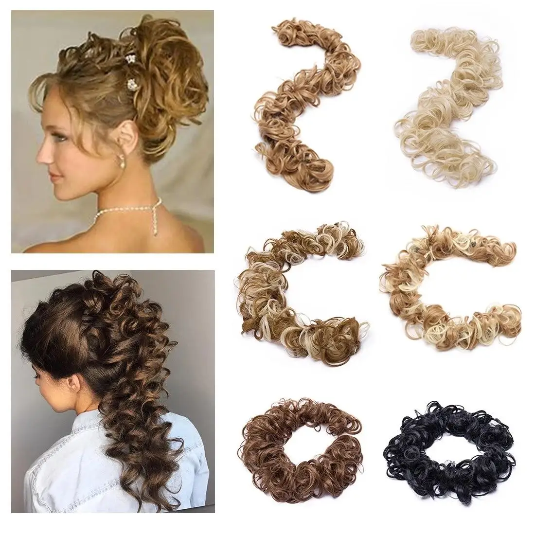 

Xnaira Synthetic Hair Bun Messy Chignon WIth Rubber Band Updo Donut Roller Scrunchie Hair Pieces For Women High Temperture Fiber