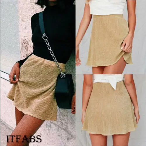 Женская короткая мини юбка трапециевидной формы с высокой талией на молнии