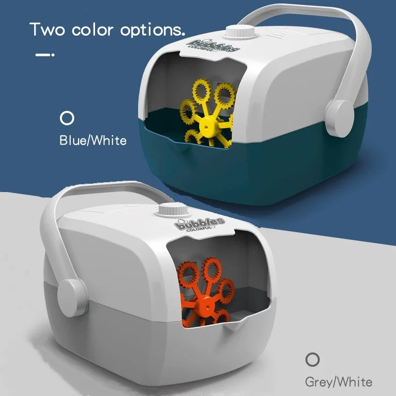 Детская милая забавная автоматическая электрическая пузырьковая машина с ручкой, работающая от батарей, на открытом воздухе, игрушка для создания мыльных пузырей.