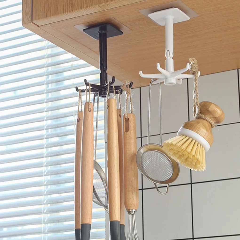 

360 Degrees Rotated Kitchen Hooks 6 Hooks Wall Hook Kitchen Bathroom Storage Hanger Clothes Rack Hanging Shelf Multi Purpose
