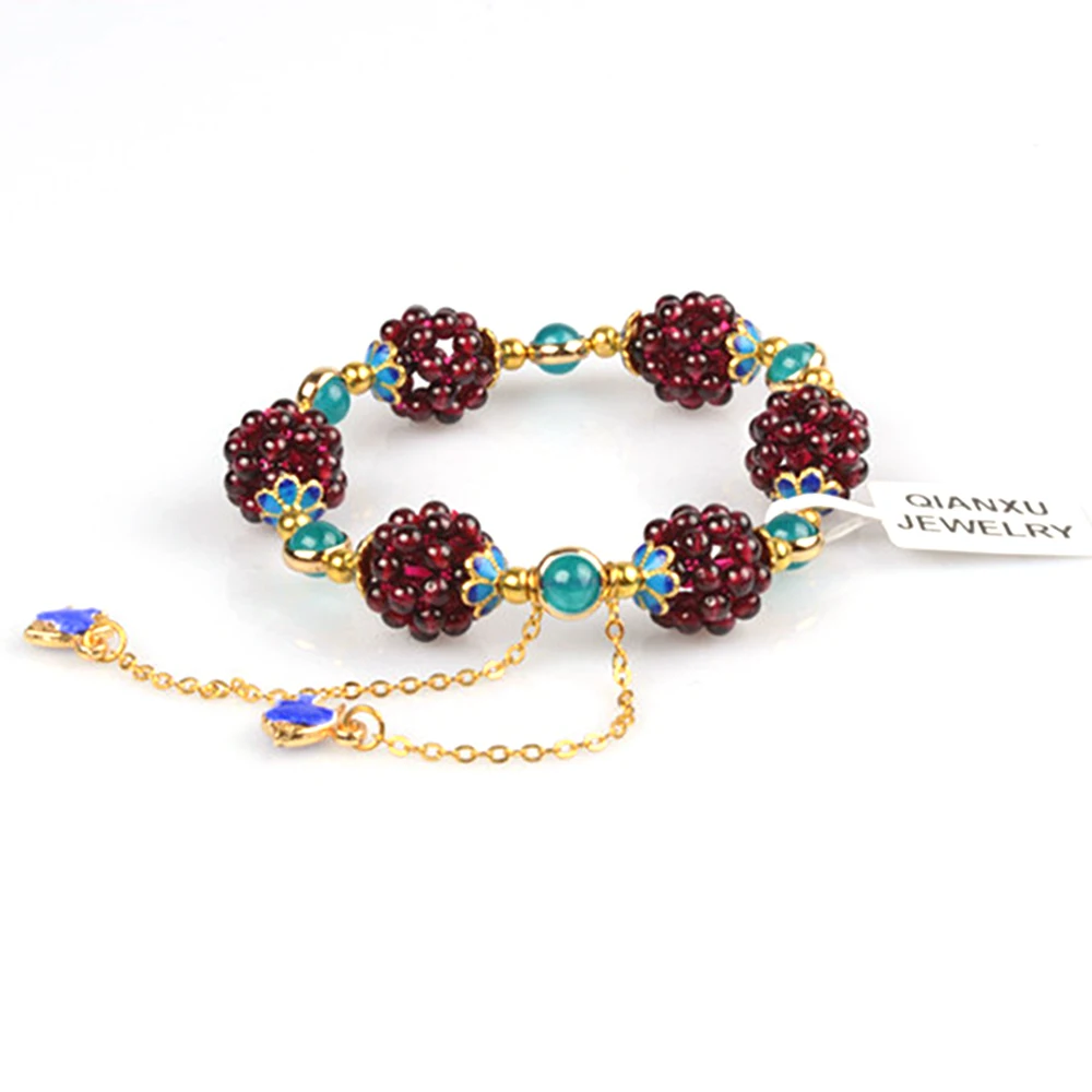 

QIANXU Burgundy-red Garnet Bracelet 4mm Beads Bracelet for Women Fine Jewelry