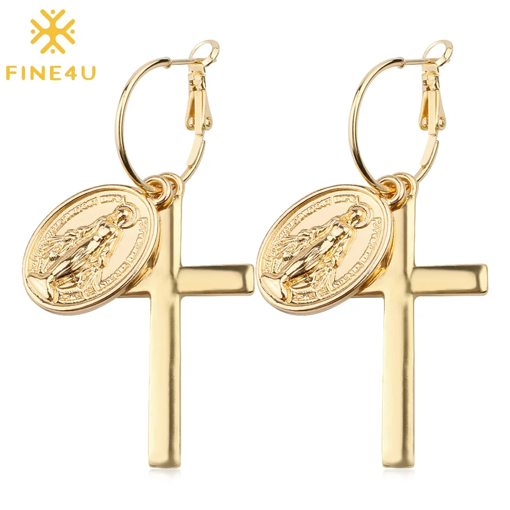 Женские серьги подвески с крестом из нержавеющей стали|Серьги-подвески| |